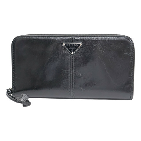 黑色 牛皮 拉鍊長夾 【PRADA 普拉達】 2ML059