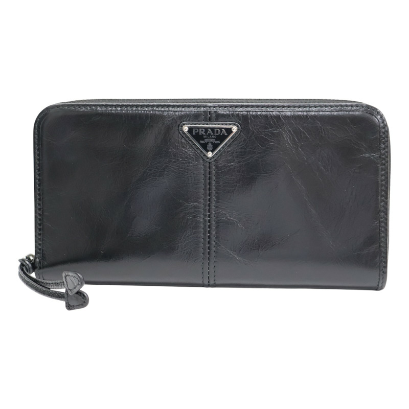 黑色 牛皮 拉鍊長夾 【PRADA 普拉達】 2ML059-0