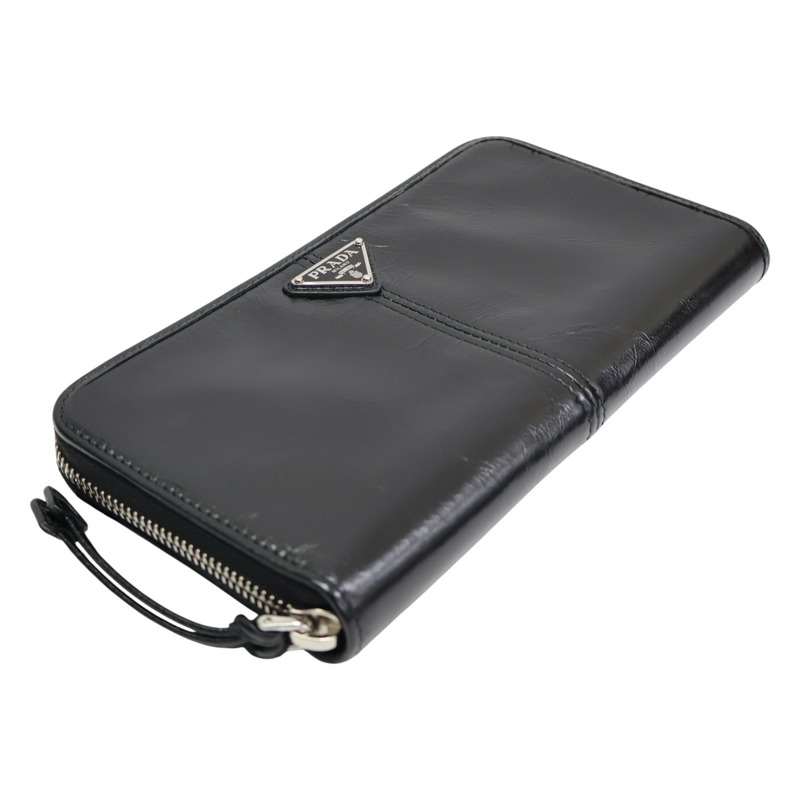黑色 牛皮 拉鍊長夾 【PRADA 普拉達】 2ML059-2
