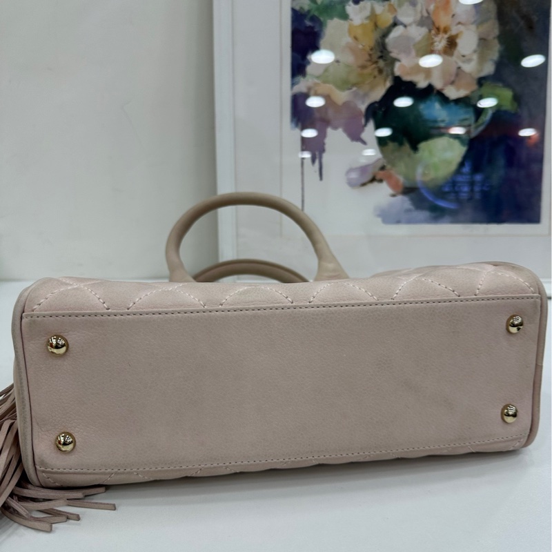 Chanel 香奈兒 櫻花粉mini流蘇保齡球 vintage 9開 原始成色，有點髒-4