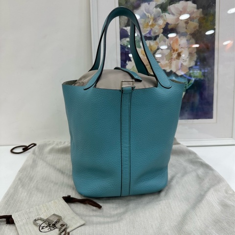 Hermes 愛馬仕 picotin22 菜籃22馬卡龍藍銀扣TC皮T刻