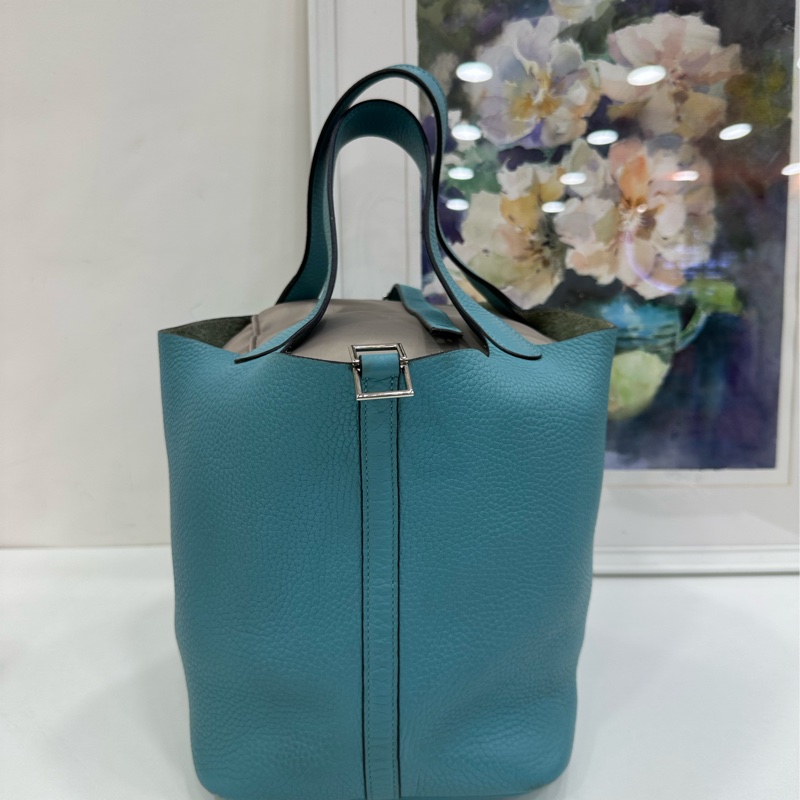 Hermes 愛馬仕 picotin22 菜籃22馬卡龍藍銀扣TC皮T刻-1