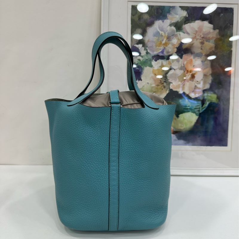 Hermes 愛馬仕 picotin22 菜籃22馬卡龍藍銀扣TC皮T刻-2