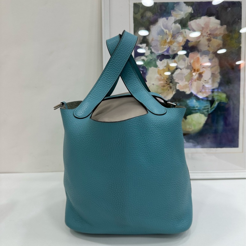 Hermes 愛馬仕 picotin22 菜籃22馬卡龍藍銀扣TC皮T刻-3