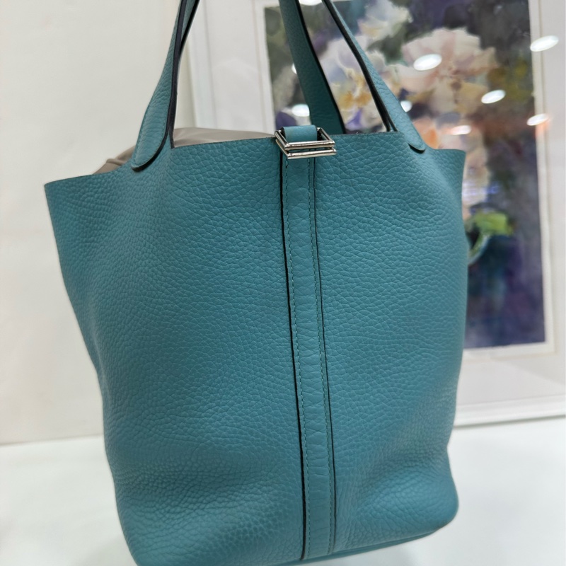 Hermes 愛馬仕 picotin22 菜籃22馬卡龍藍銀扣TC皮T刻-6