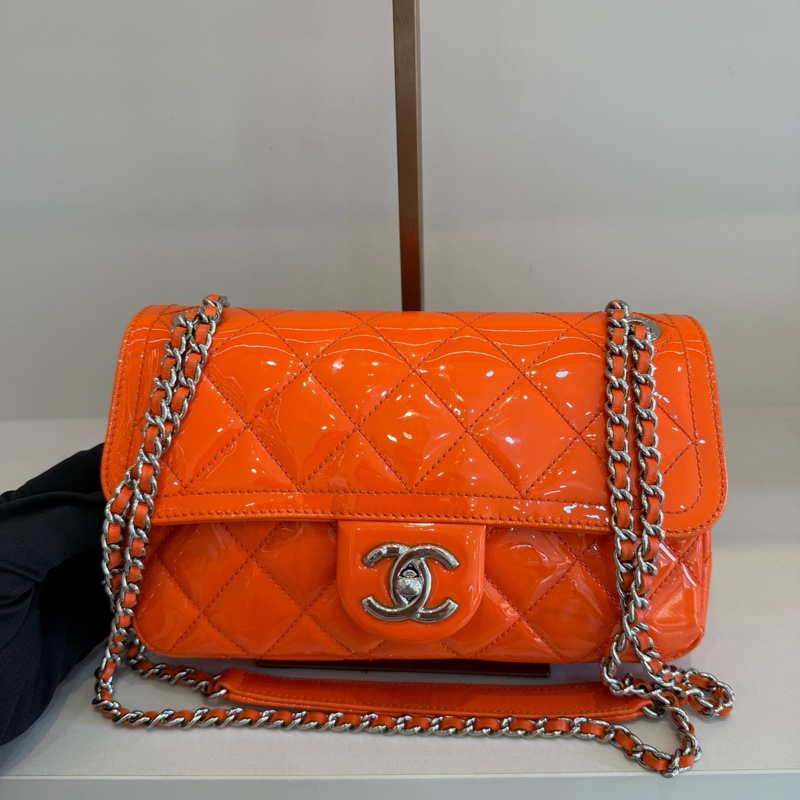 Chanel 香奈兒 馬卡龍漆皮cf大mini 口蓋包 20開 22x6x12cm-0