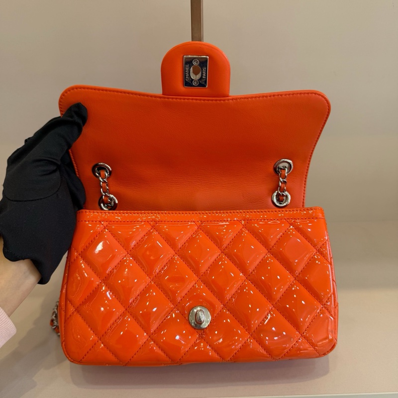 Chanel 香奈兒 馬卡龍漆皮cf大mini 口蓋包 20開 22x6x12cm-2