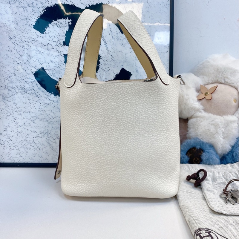 愛馬仕Hermes 奶油白拼小雞黃菜籃子18 y刻銀扣 尺寸18*13-2