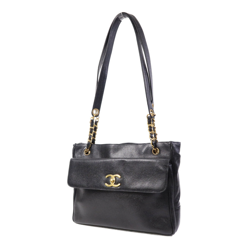 CHANEL 牛皮皮革Vintage Shoulder Tote金扣鏈帶肩背袋-2