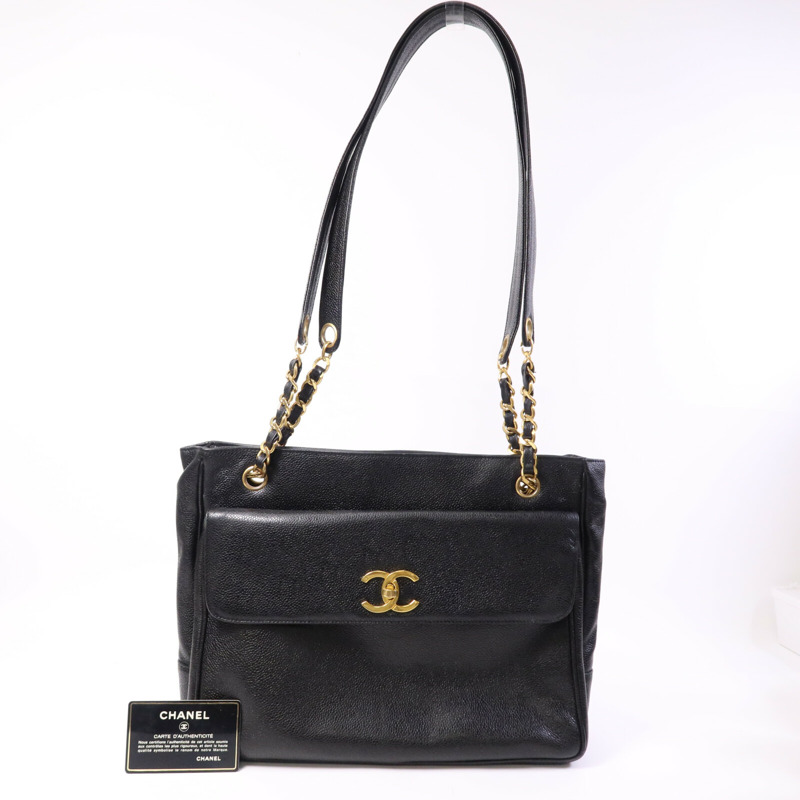 CHANEL 牛皮皮革Vintage Shoulder Tote金扣鏈帶肩背袋-9