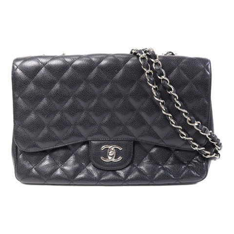 CHANEL 牛皮皮革Large Classic銀扣鏈帶肩背袋