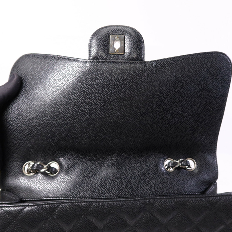 CHANEL 牛皮皮革Large Classic銀扣鏈帶肩背袋-13