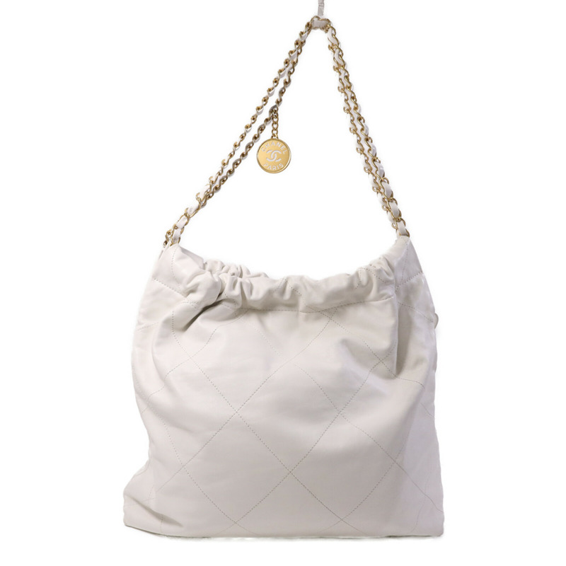 CHANEL 牛皮皮革Chanel 22金扣鏈帶肩背袋-1