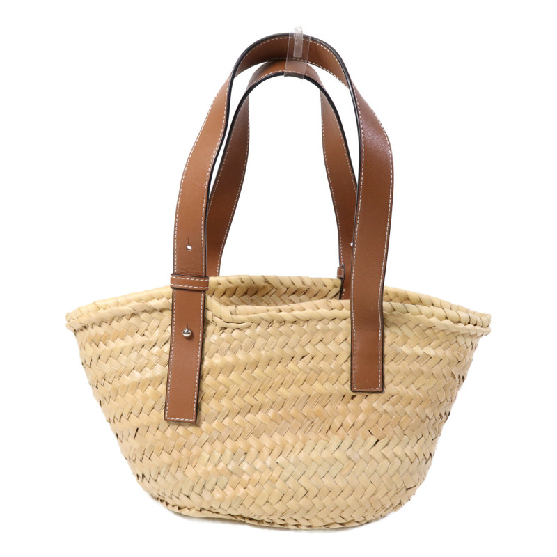 LOEWE 牛皮皮革/藤料Basket Bag銀扣肩背袋-1