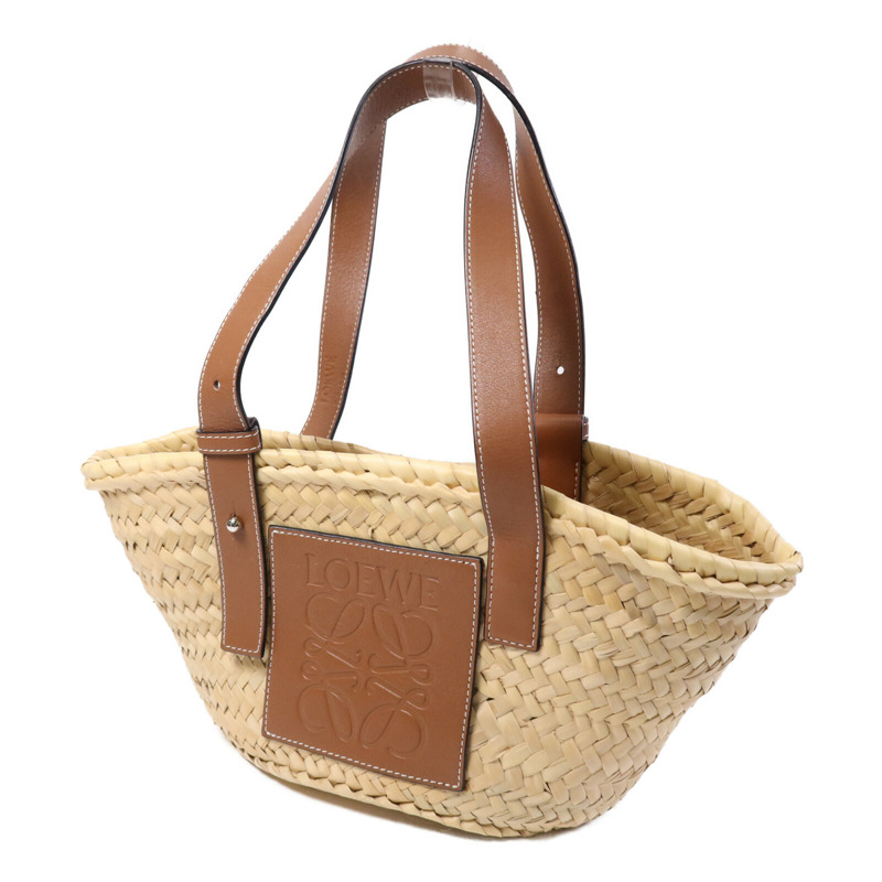 LOEWE 牛皮皮革/藤料Basket Bag銀扣肩背袋-2