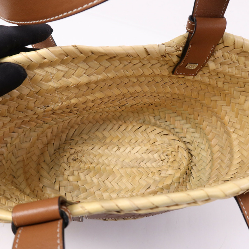 LOEWE 牛皮皮革/藤料Basket Bag銀扣肩背袋-4