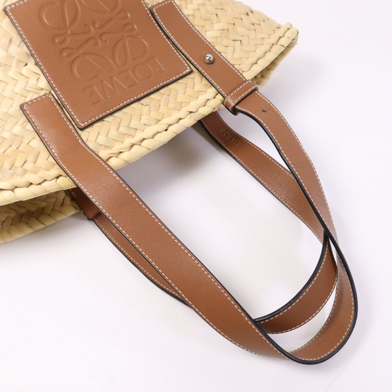 LOEWE 牛皮皮革/藤料Basket Bag銀扣肩背袋-7