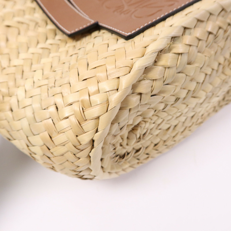 LOEWE 牛皮皮革/藤料Basket Bag銀扣肩背袋-9