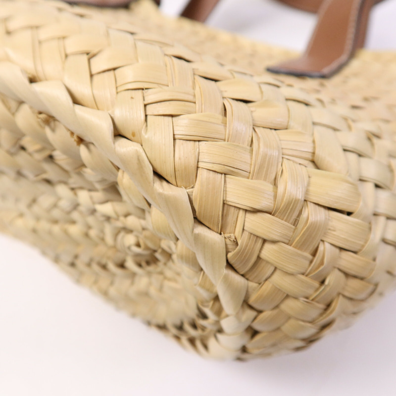 LOEWE 牛皮皮革/藤料Basket Bag銀扣肩背袋-10
