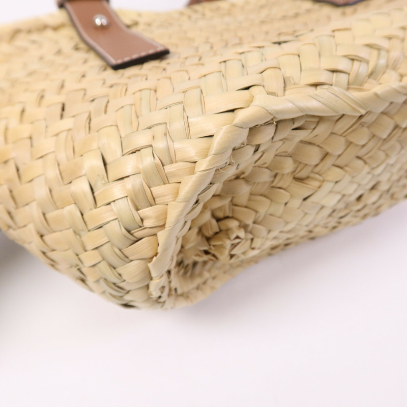 LOEWE 牛皮皮革/藤料Basket Bag銀扣肩背袋-11