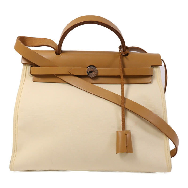 HERMES 帆布Herbag PM手挽肩背兩用袋Gold/Vanille-0