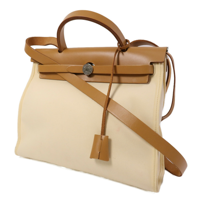 HERMES 帆布Herbag PM手挽肩背兩用袋Gold/Vanille-2