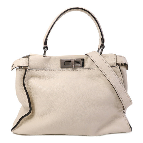 FENDI 牛皮皮革Peekaboo Medium銀扣肩背袋