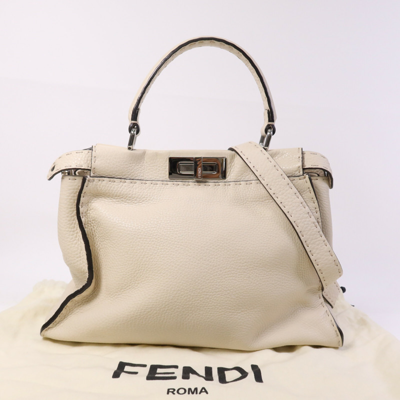 FENDI 牛皮皮革Peekaboo Medium銀扣肩背袋-8
