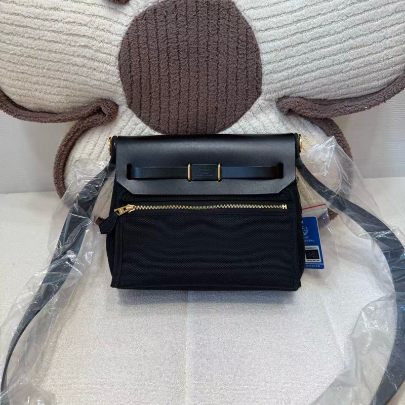 Hermes愛馬仕 Herbag 20 黑金帆布手提單肩包 K刻-1