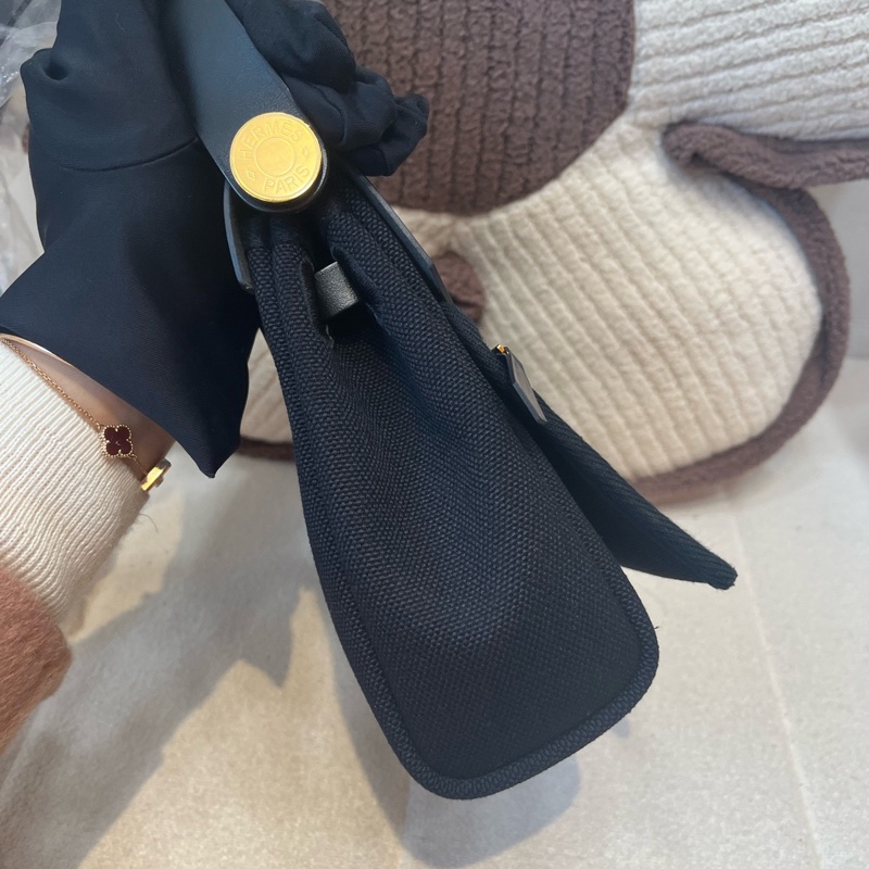 Hermes愛馬仕 Herbag 20 黑金帆布手提單肩包 K刻-3