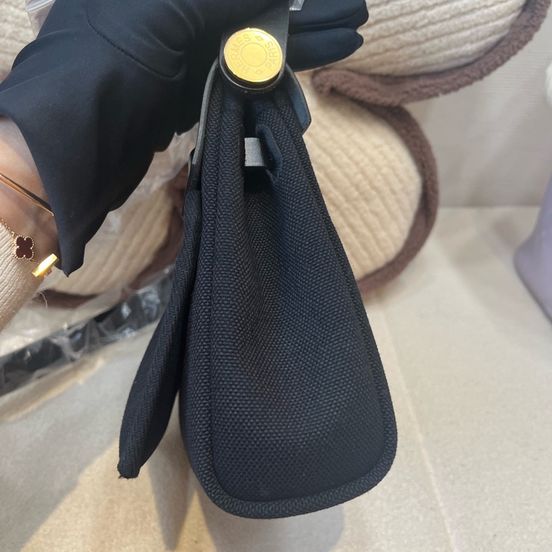Hermes愛馬仕 Herbag 20 黑金帆布手提單肩包 K刻-5