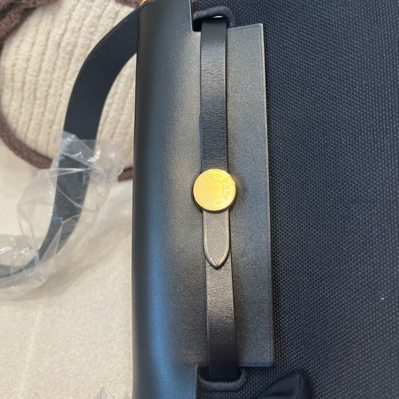 Hermes愛馬仕 Herbag 20 黑金帆布手提單肩包 K刻-13