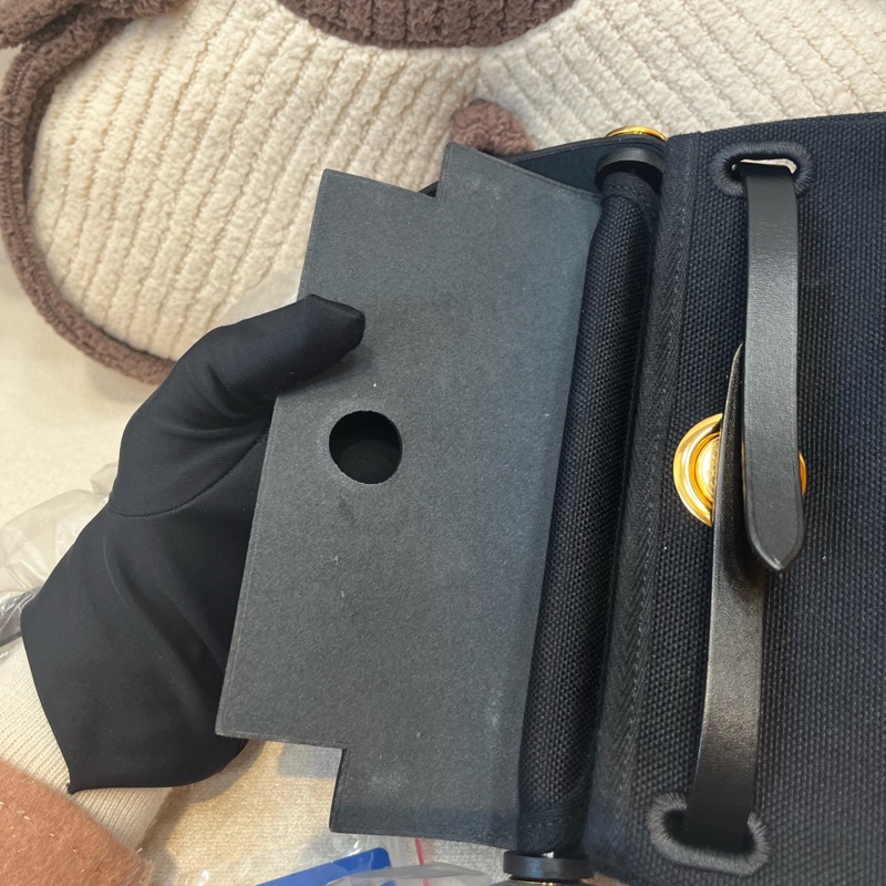 Hermes愛馬仕 Herbag 20 黑金帆布手提單肩包 K刻-14