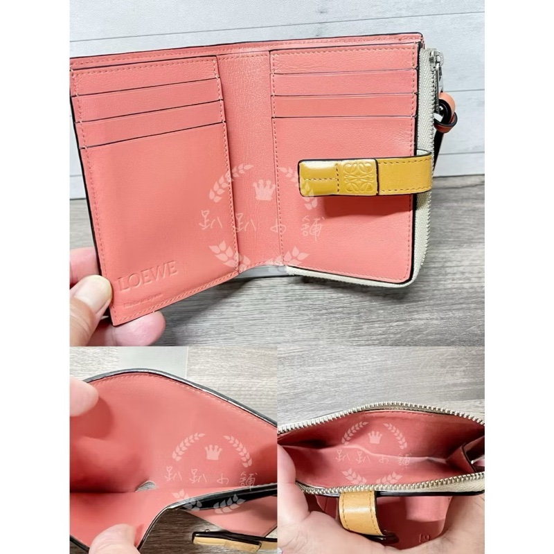 ~~趴趴小舖~~正品極新LOEWE基本款拼色短夾(配件齊全)2602246386-5