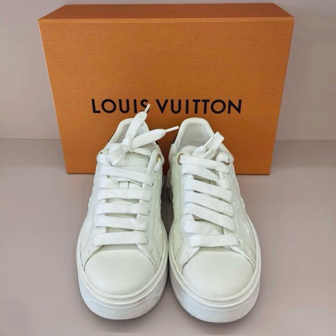 Louis Vuitton路易威登 Time out白棕老花浮雕休閒鞋 35.5碼