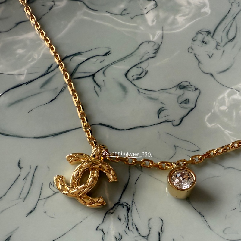 香奈兒 Chanel 26P 大鑽菱格紋項鏈 復古金-0