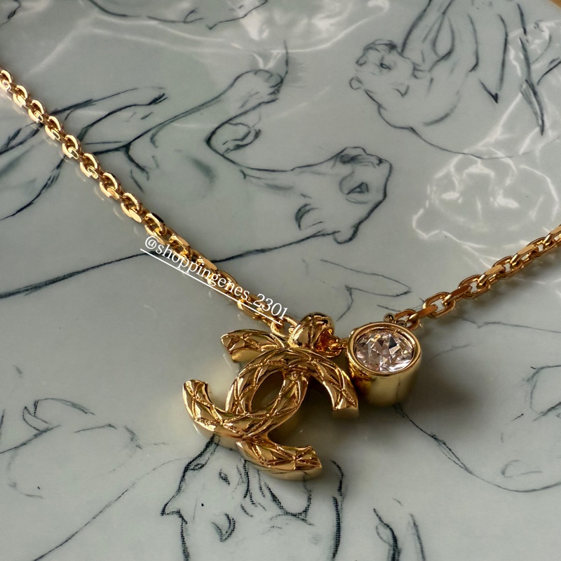 香奈兒 Chanel 26P 大鑽菱格紋項鏈 復古金-1