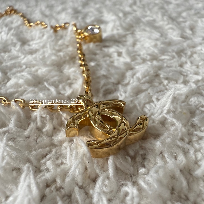 香奈兒 Chanel 26P 大鑽菱格紋項鏈 復古金-3