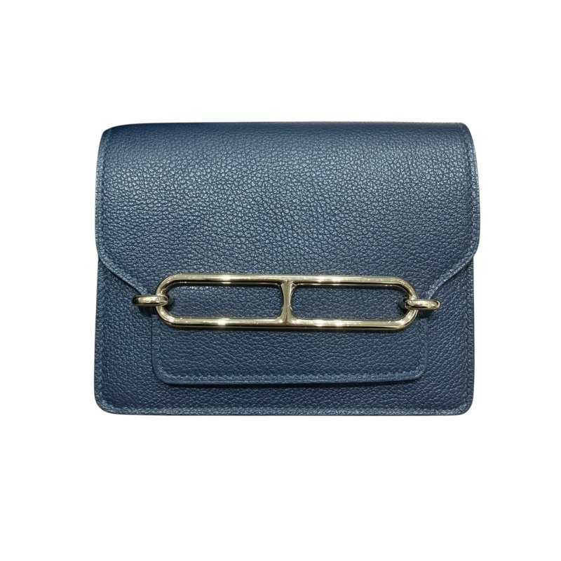 HERMÈS 愛馬仕 U刻 ROULIS SLIM 豬鼻子短夾 牛皮 深藍色 銀釦-0