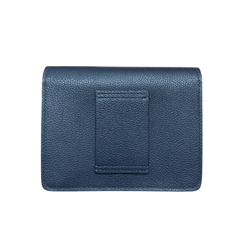 HERMÈS 愛馬仕 U刻 ROULIS SLIM 豬鼻子短夾 牛皮 深藍色 銀釦-1