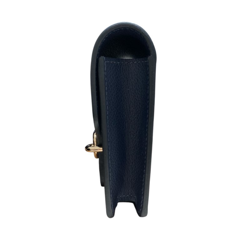 HERMÈS 愛馬仕 U刻 ROULIS SLIM 豬鼻子短夾 牛皮 深藍色 銀釦-3