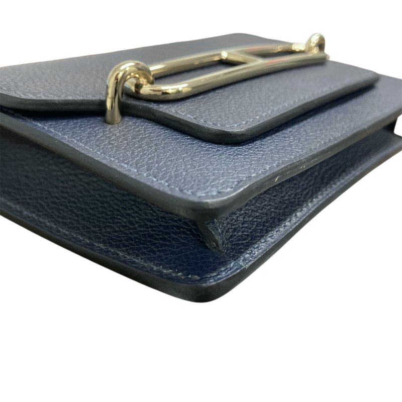 HERMÈS 愛馬仕 U刻 ROULIS SLIM 豬鼻子短夾 牛皮 深藍色 銀釦-6