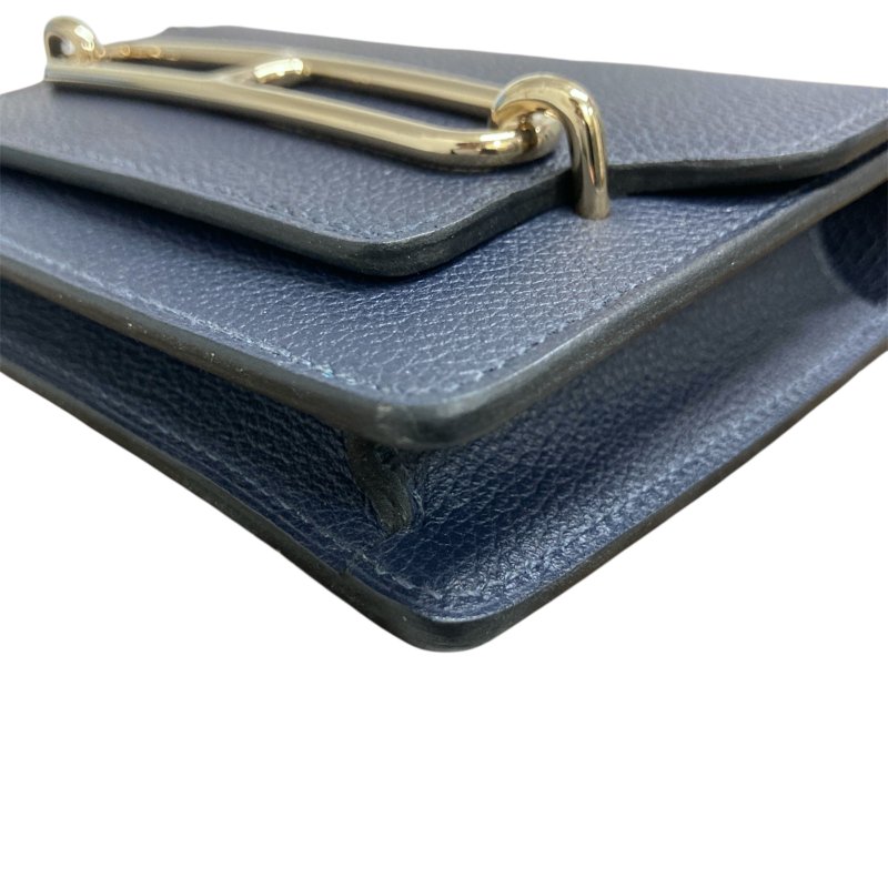 HERMÈS 愛馬仕 U刻 ROULIS SLIM 豬鼻子短夾 牛皮 深藍色 銀釦-7