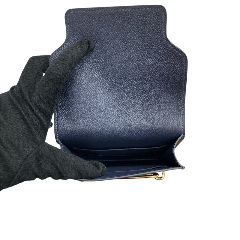 HERMÈS 愛馬仕 U刻 ROULIS SLIM 豬鼻子短夾 牛皮 深藍色 銀釦-10