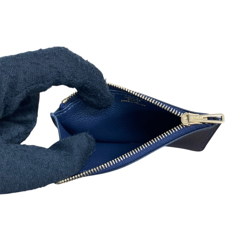 HERMÈS 愛馬仕 U刻 ROULIS SLIM 豬鼻子短夾 牛皮 深藍色 銀釦-12