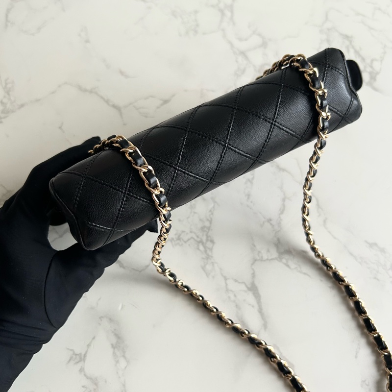 中古包 Chanel 黑色小羊皮革斜背包 單肩包 側背包 二手包 古董包-3