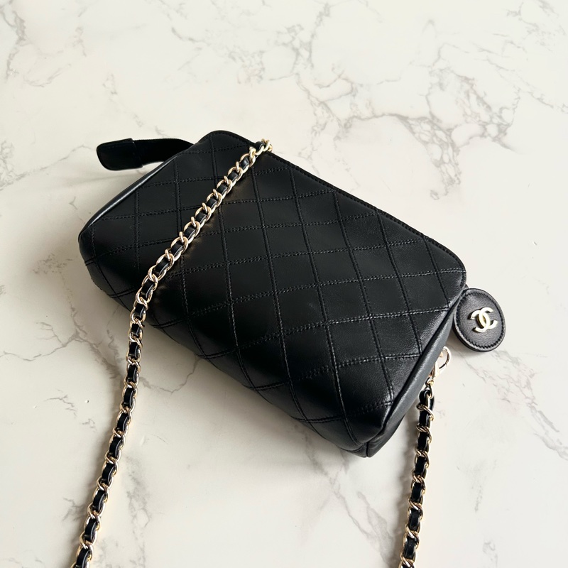 中古包 Chanel 黑色小羊皮革斜背包 單肩包 側背包 二手包 古董包-4