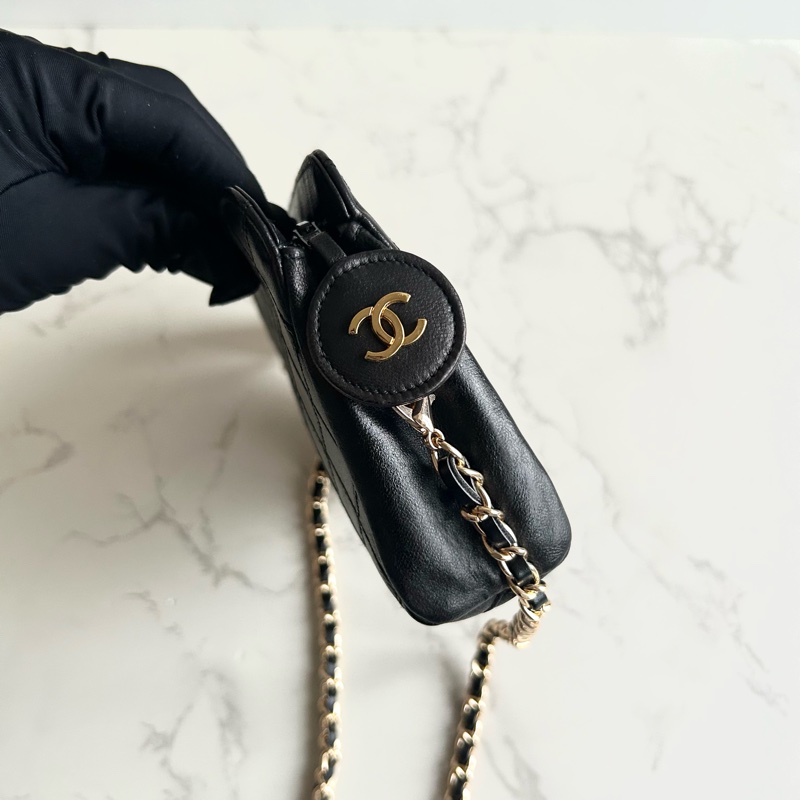 中古包 Chanel 黑色小羊皮革斜背包 單肩包 側背包 二手包 古董包-7