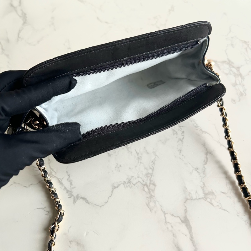 中古包 Chanel 黑色小羊皮革斜背包 單肩包 側背包 二手包 古董包-8