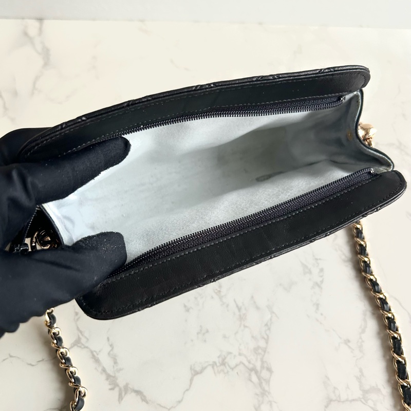 中古包 Chanel 黑色小羊皮革斜背包 單肩包 側背包 二手包 古董包-9